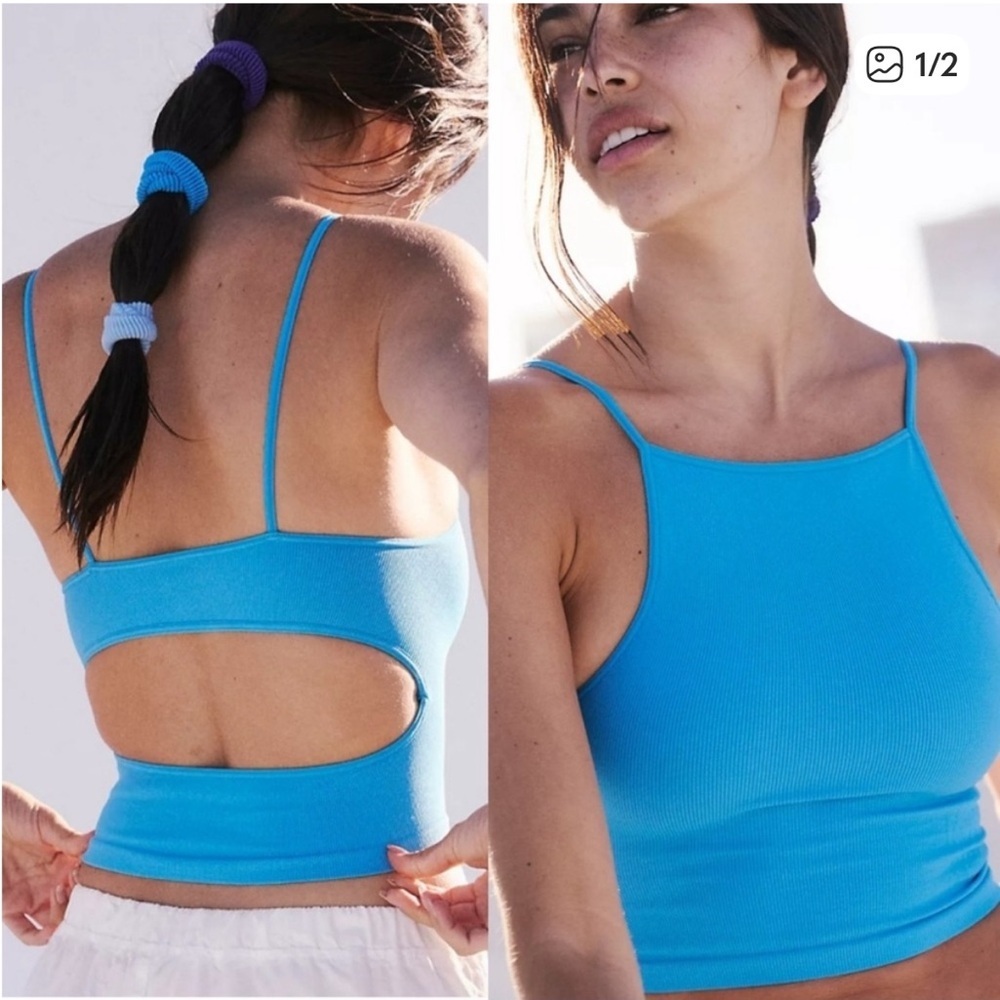 Free People Movement Tighten Up Cutout Tank in Blue Lake Size XS/S